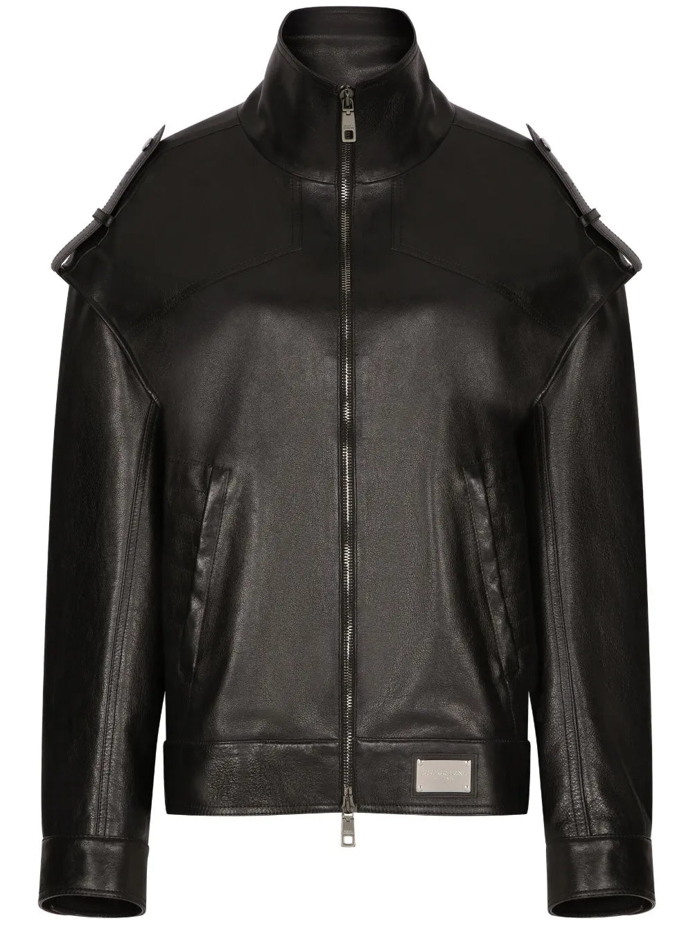 Logo-Plaque Leather Jacket
