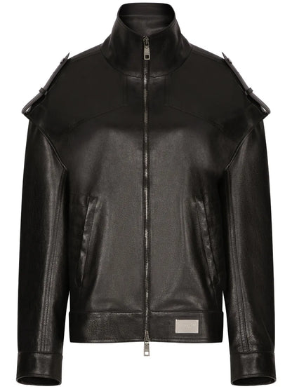 Logo-Plaque Leather Jacket