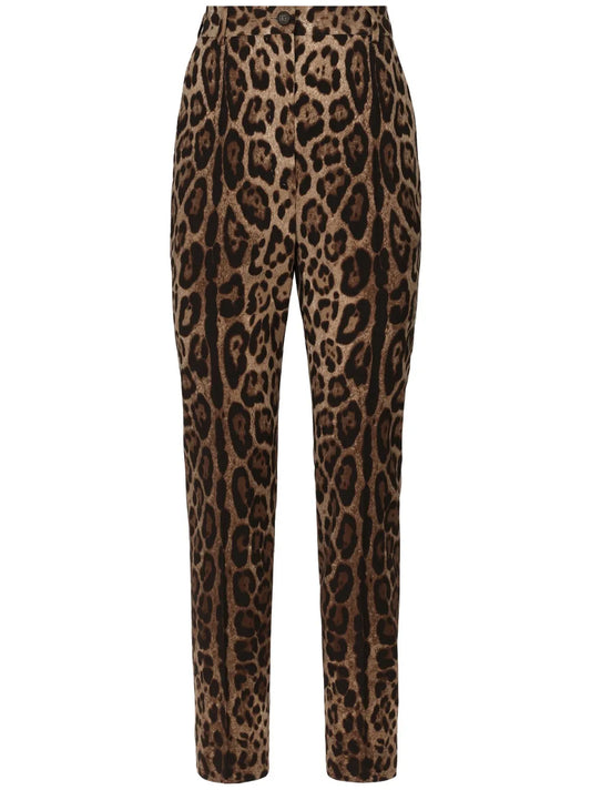 High-Waisted Leopard-Print Trousers