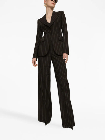 Pinstripe-Print Wide-Leg Trousers