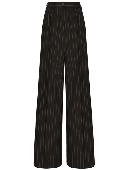 Pinstripe-Print Wide-Leg Trousers