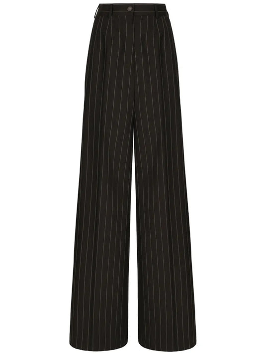 Pinstripe-Print Wide-Leg Trousers