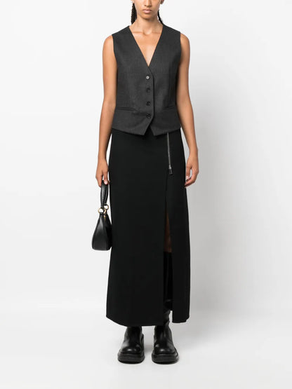 Side-Zip Wool Maxi Skirt