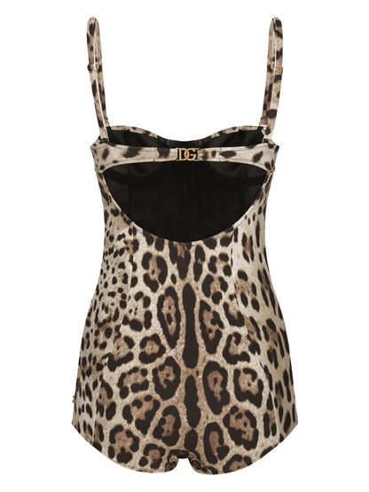 Leopard-Print Logo-Lettering Swimsuit