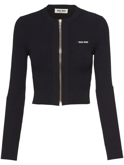 Logo-Print Zip-Up Cardigan