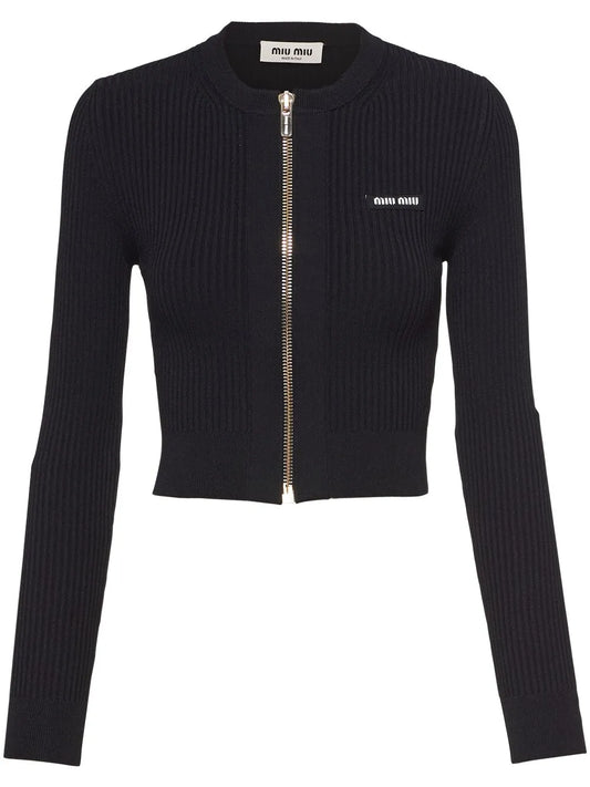 Logo-Print Zip-Up Cardigan