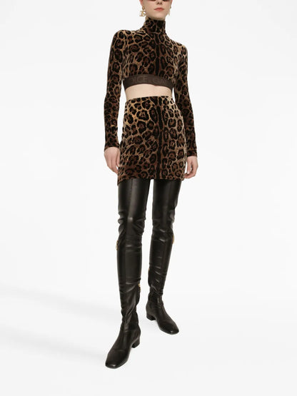 Leopard-Print High-Neck Blouse
