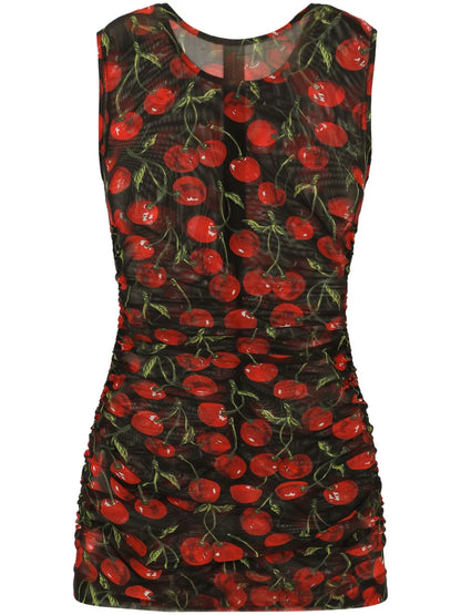Semi-Sheer Cherry-Print Tank Top