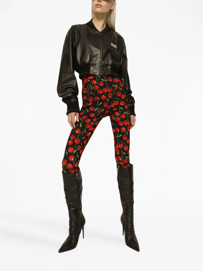 Logo-Plaque Cropped Leather Jacket
