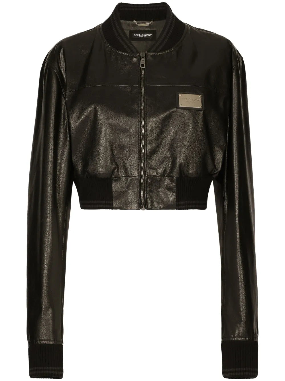 Logo-Plaque Cropped Leather Jacket