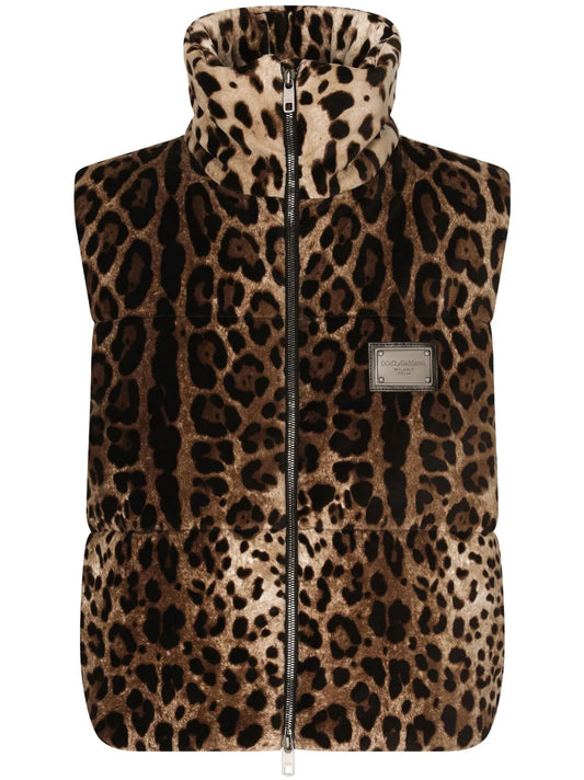 Logo-Plaque Leopard-Print Gilet