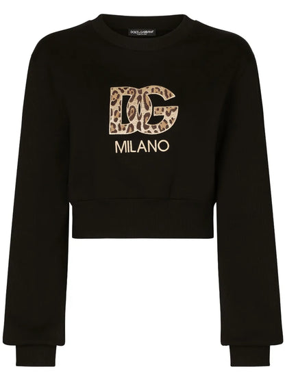 Logo-Patch Cotton Cropped Sweatshirt