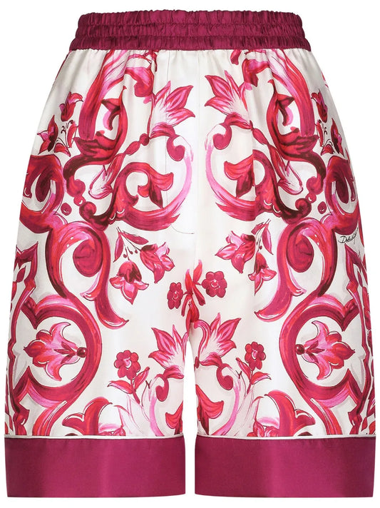 Majolica-Print Silk Short