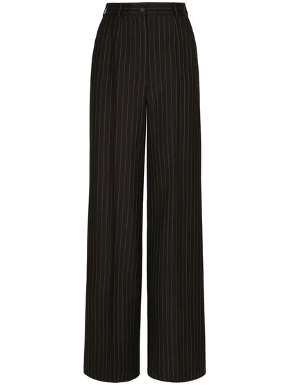 Pinstripe-Print High-Waist Wide-Leg Trousers