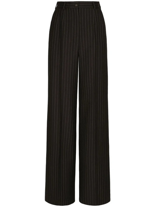 Pinstripe-Print High-Waist Wide-Leg Trousers