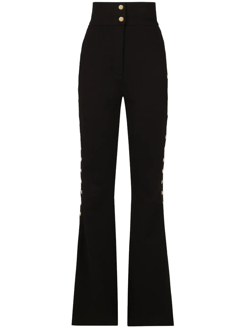 Button-Detail Bootcut High-Waisted Trousers