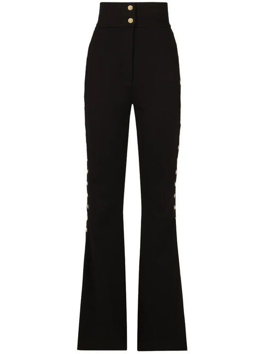 Button-Detail Bootcut High-Waisted Trousers
