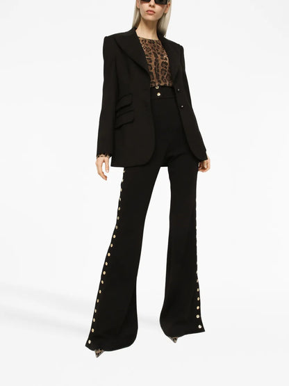 Button-Detail Bootcut High-Waisted Trousers