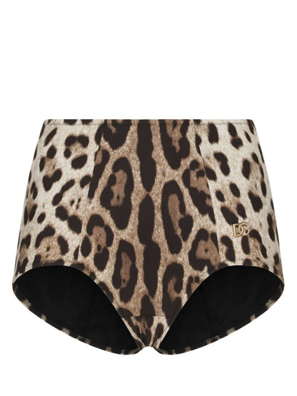 Leopard-Print High-Waisted Bikini Bottom