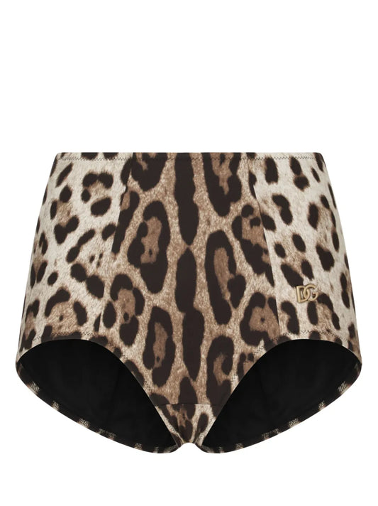 Leopard-Print High-Waisted Bikini Bottom
