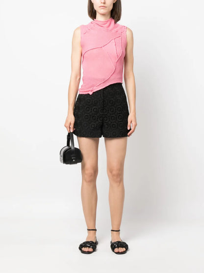 Floral-Appliqué High-Waist Mini Shorts