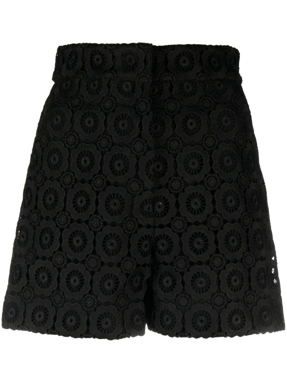Floral-Appliqué High-Waist Mini Shorts