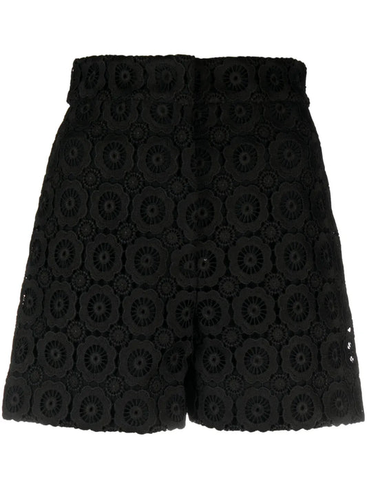 Floral-Appliqué High-Waist Mini Shorts