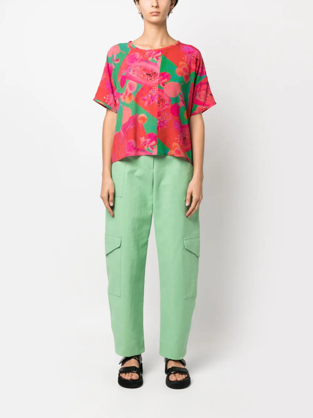 Abstract-Print Silk T-Shirt