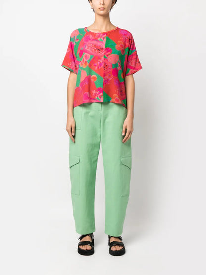 Abstract-Print Silk T-Shirt