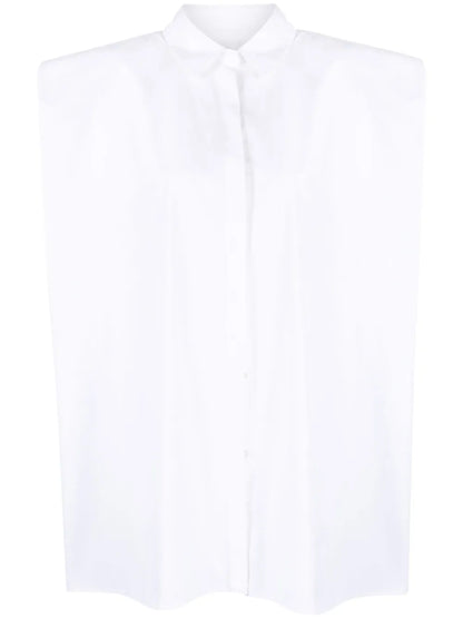Padded-Shoulder Sleeveless Cotton Shirt