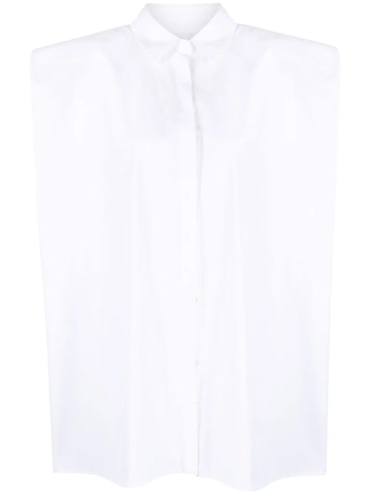 Padded-Shoulder Sleeveless Cotton Shirt