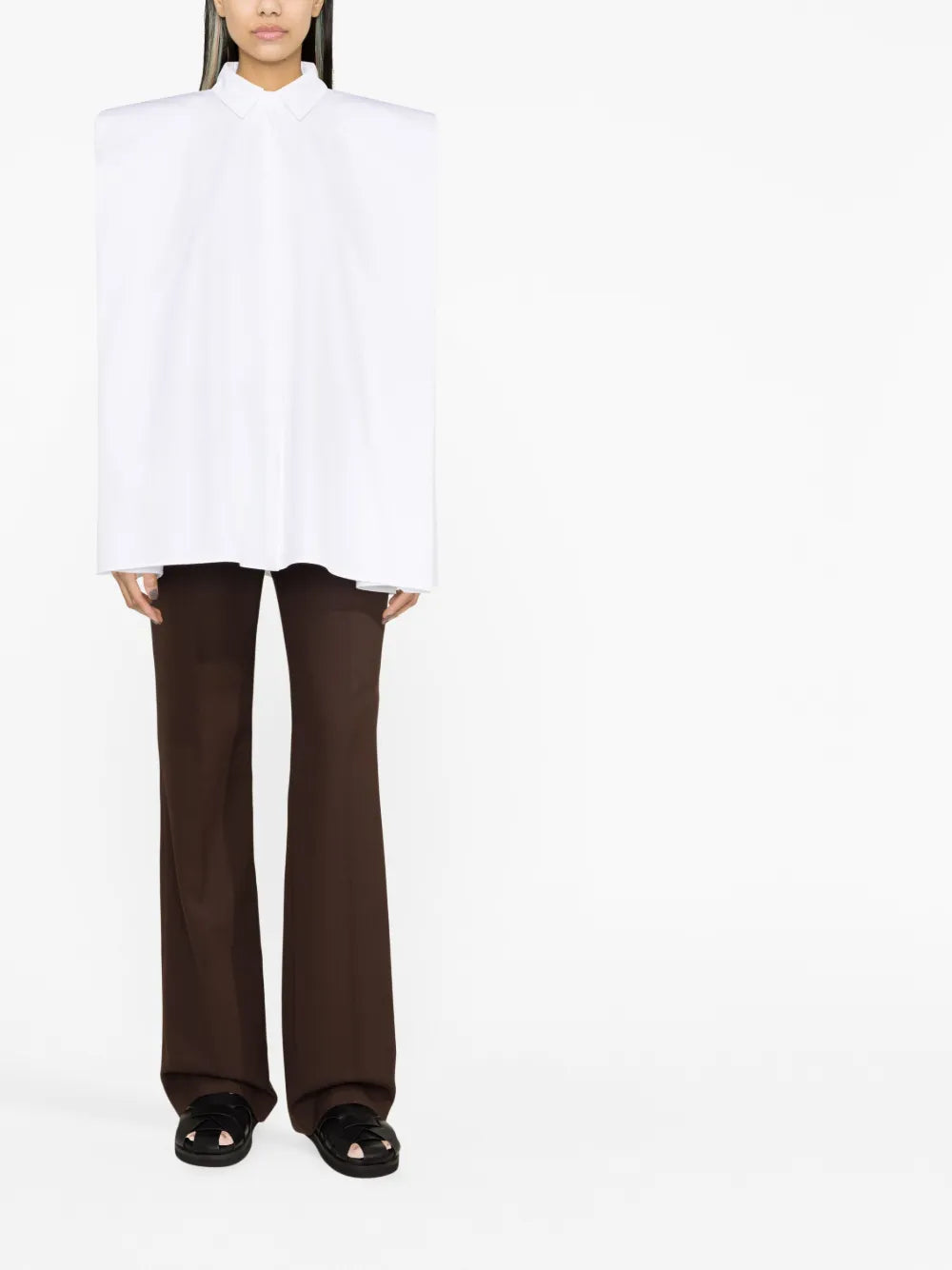 Padded-Shoulder Sleeveless Cotton Shirt