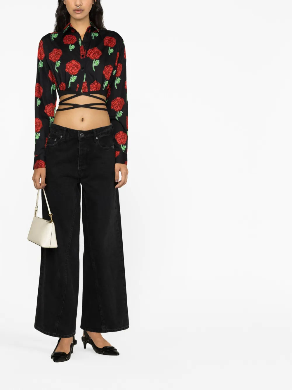 Floral-Print Cropped Blouse