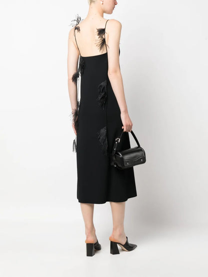 Feather-Trim Slip Dress