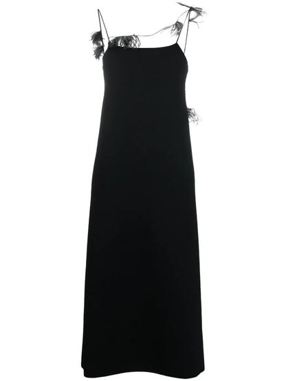 Feather-Trim Slip Dress