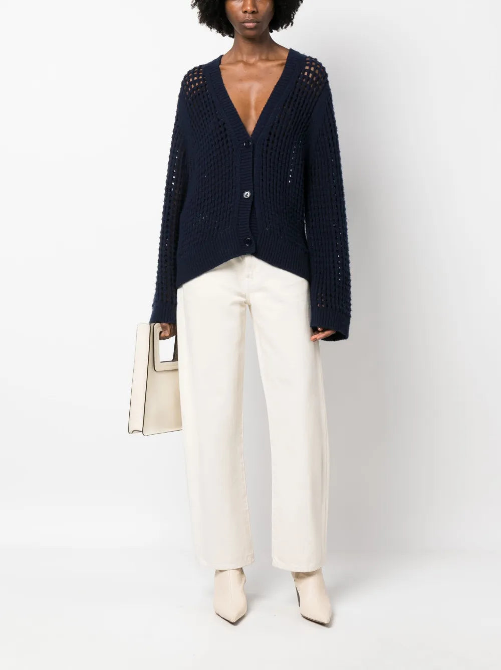 Open-Knit V-Neck Cardigan