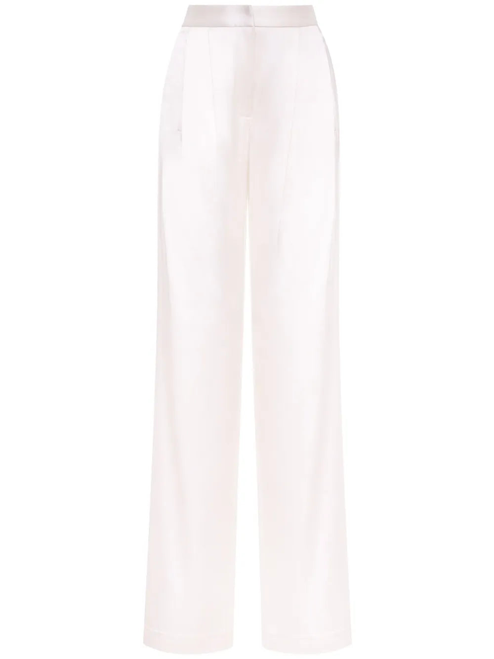 Pleat-Detail Straight-Leg Silk Trousers