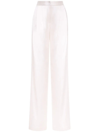 Pleat-Detail Straight-Leg Silk Trousers