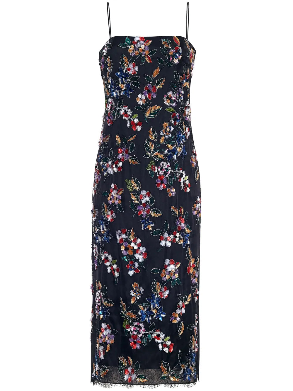 Floral-Embroidered Silk Midi Dress