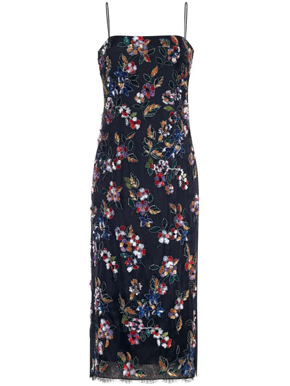 Floral-Embroidered Silk Midi Dress