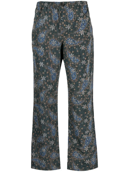 Floral-Paisley Straight-Leg Trousers