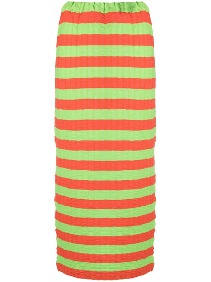 Curled Striped Midi Skirt