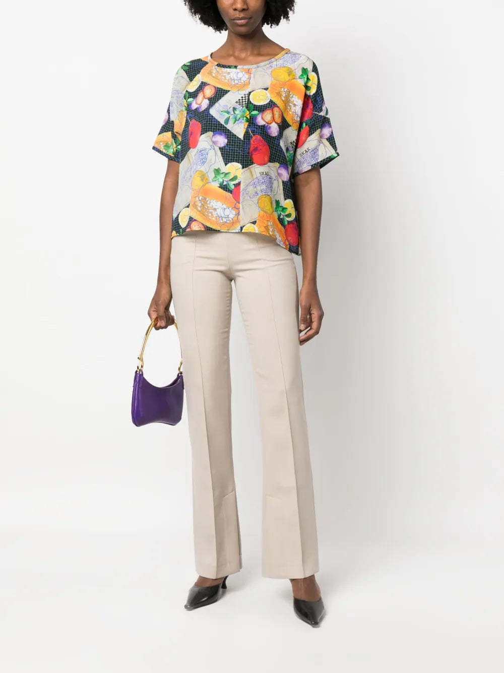 Graphic-Print Silk T-Shirt