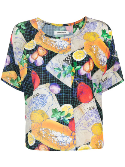 Graphic-Print Silk T-Shirt