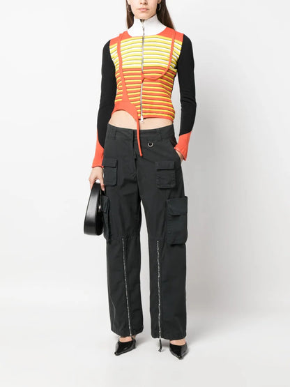 Asymmetric Stripe-Pattern Cardigan