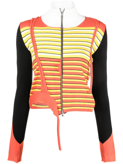 Asymmetric Stripe-Pattern Cardigan