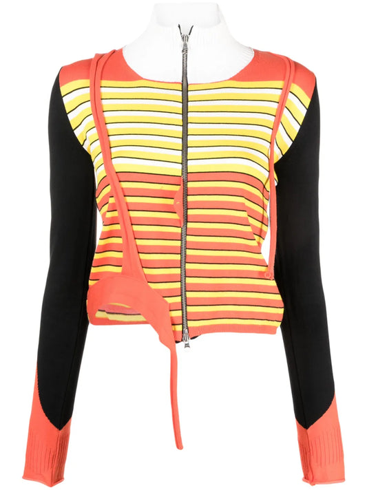 Asymmetric Stripe-Pattern Cardigan
