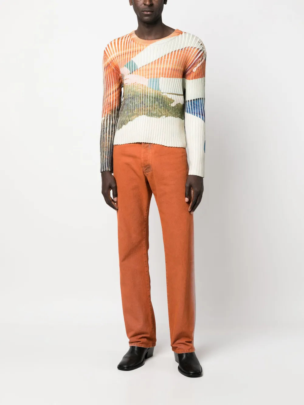 Graphic-Print Ribbed Jumper