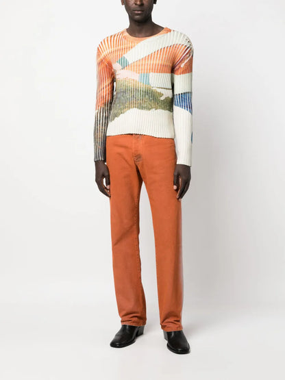 Graphic-Print Ribbed Jumper