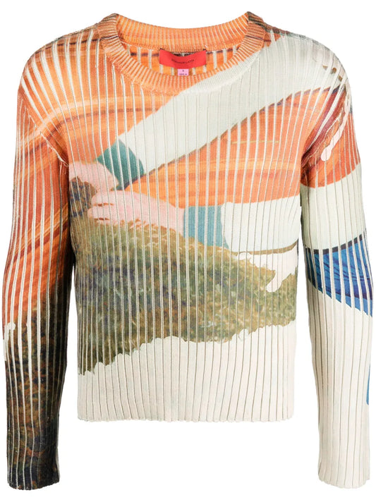 Graphic-Print Ribbed Jumper